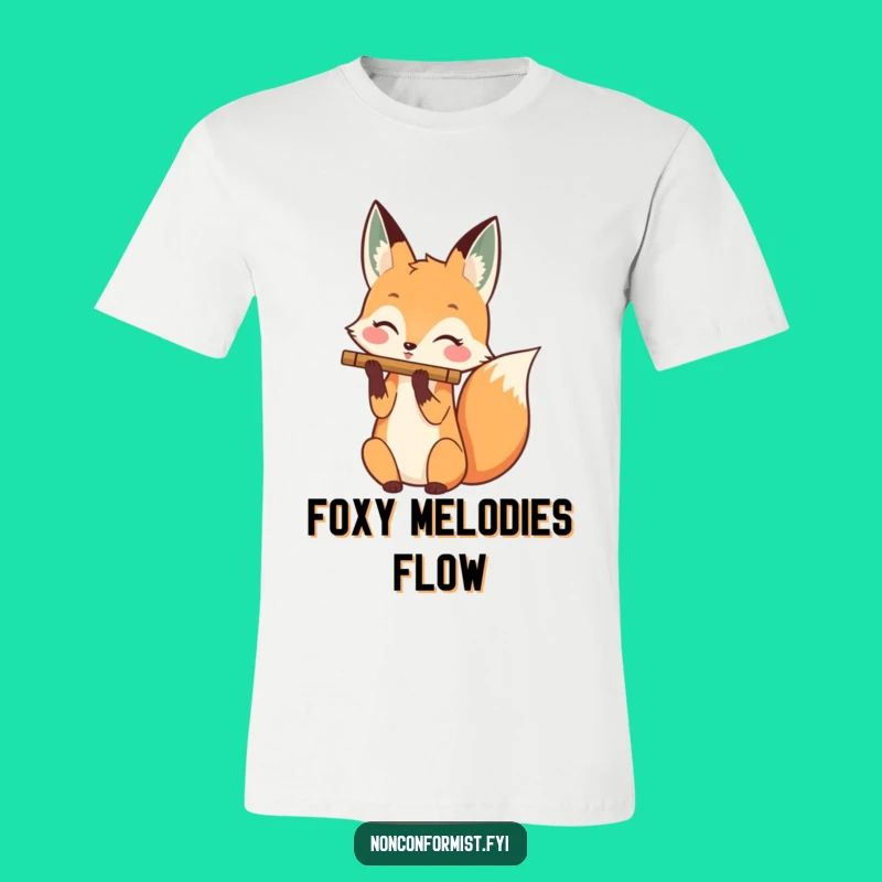 Funny Fox Flute Tail T-Shirt: Musical Character Tee, Humorous Gift