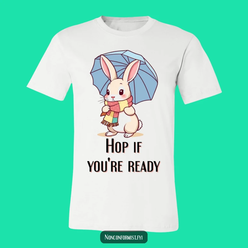 Funny Rabbit T-Shirt: Adorable Patchwork Scarf Rabbit & Umbrella, Unique Funny Gift Tee