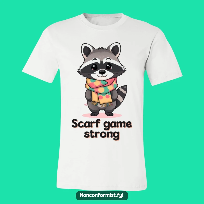 Funny Raccoon Scarf T-Shirt: Curious Tilt Tee, Handmade Style Gift
