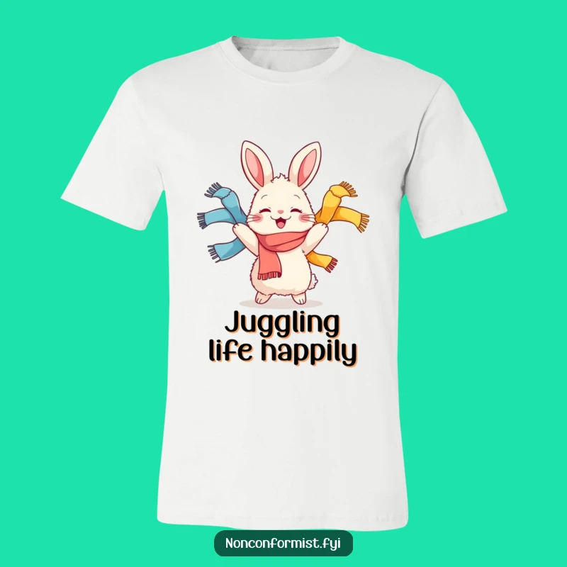 Funny Rabbit Juggling Scarves T-Shirt: Joyful Performer Tee