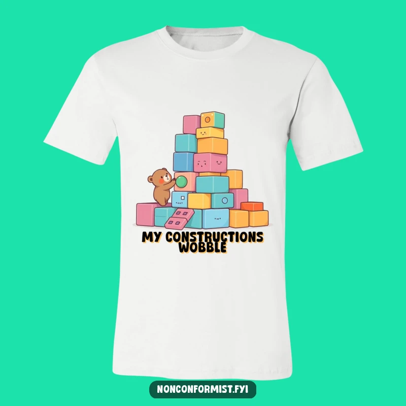 Funny Bear T-Shirt: Lopsided Tower, Colorful Blocks Design, Perfect Funny Gift