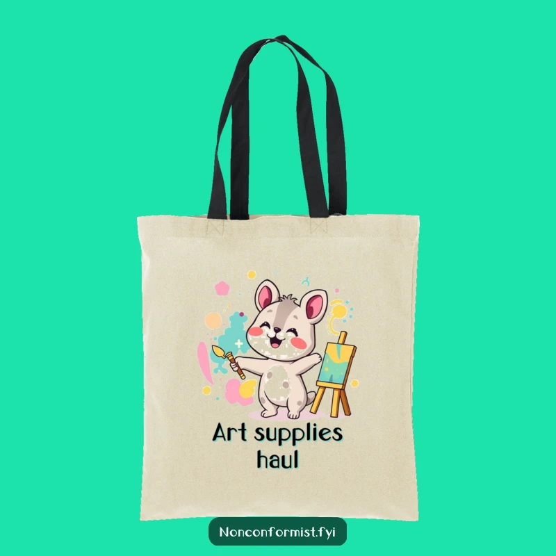 Funny Creative Animal Painting Tote Bag: Joyful Artist Carry-All