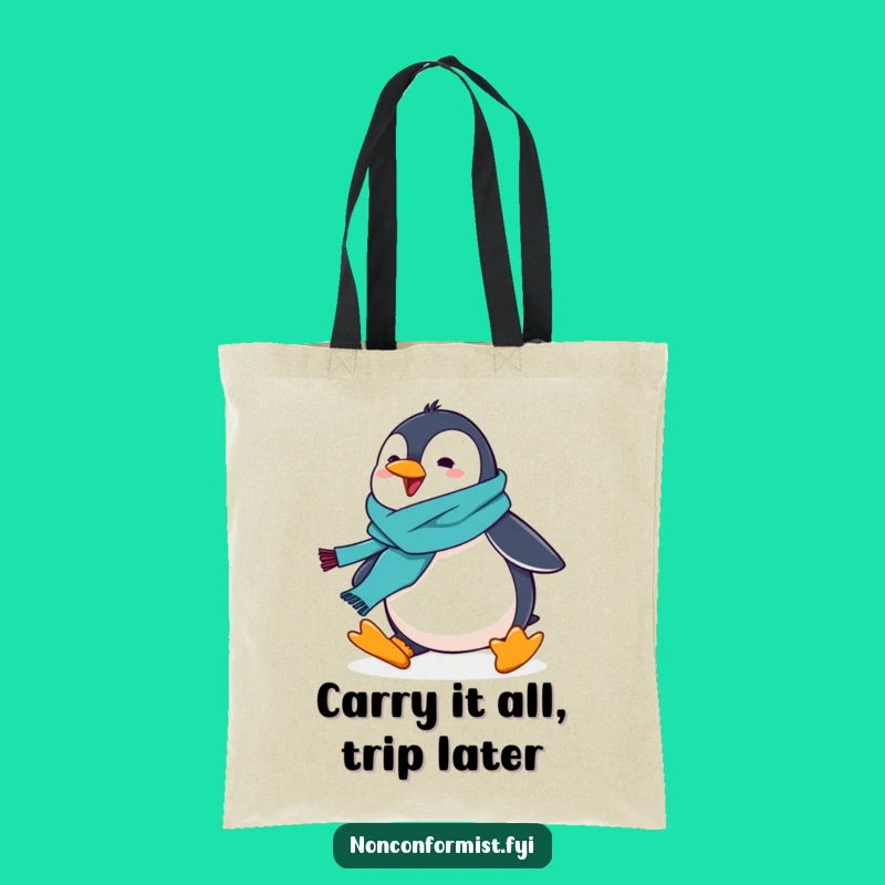 Funny Penguin Scarf Tote Bag: Playful Tripping Art, Chic & Hilarious Accessory