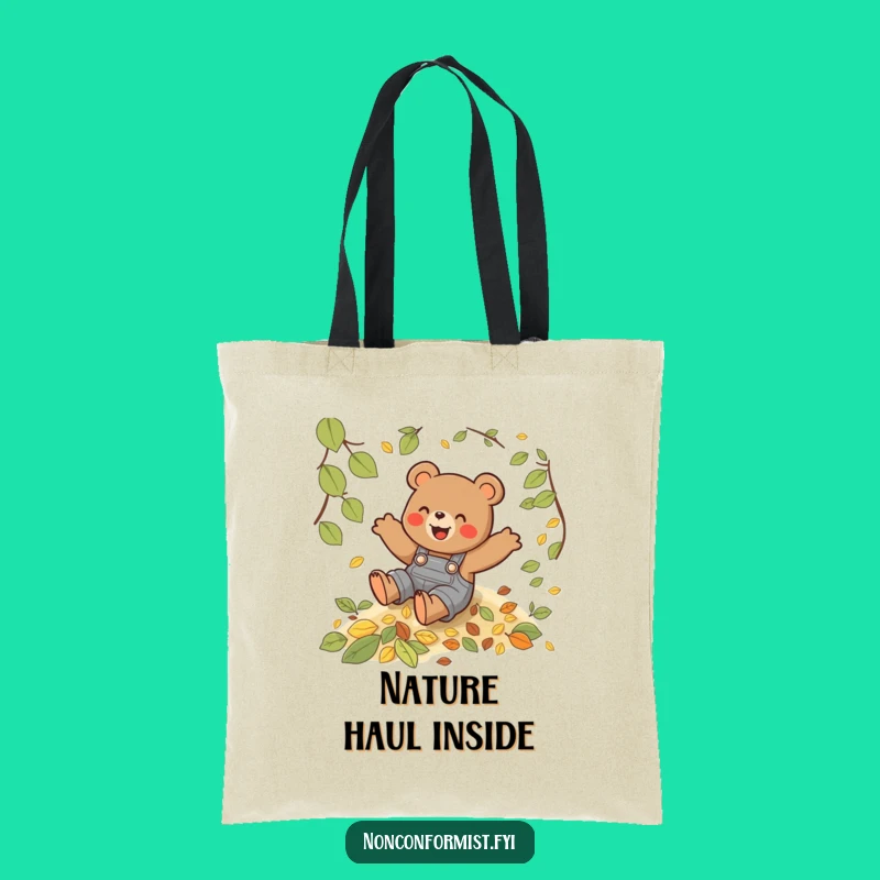 Funny Bear Leaf Slide Tote Bag - Autumn Adventure Carry-all - Humorous Gift