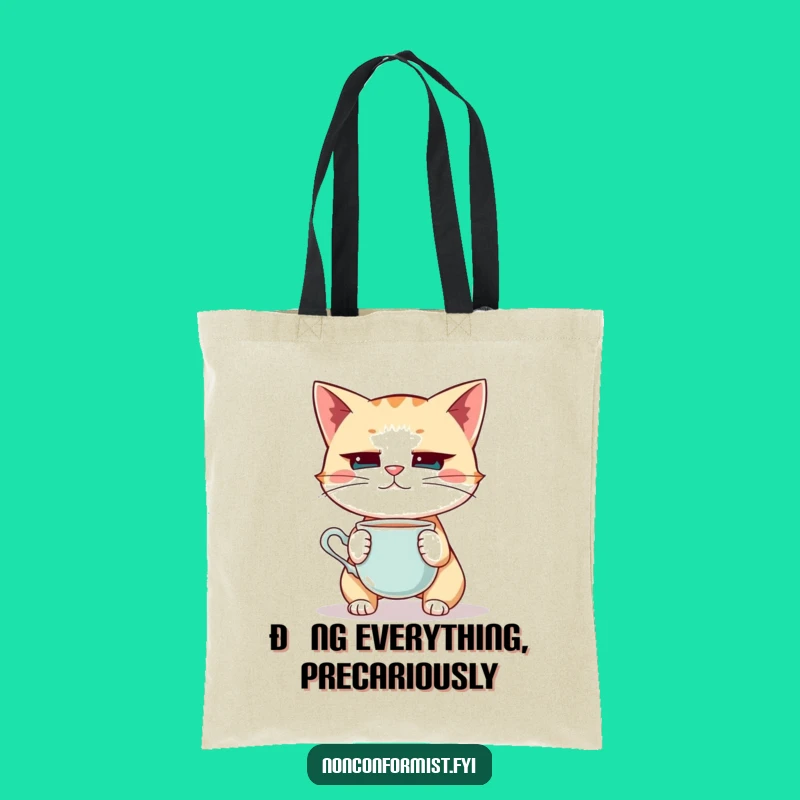 Funny Cat Teacup Balance Tote Bag: Carry Your Essentials with Quirky Style