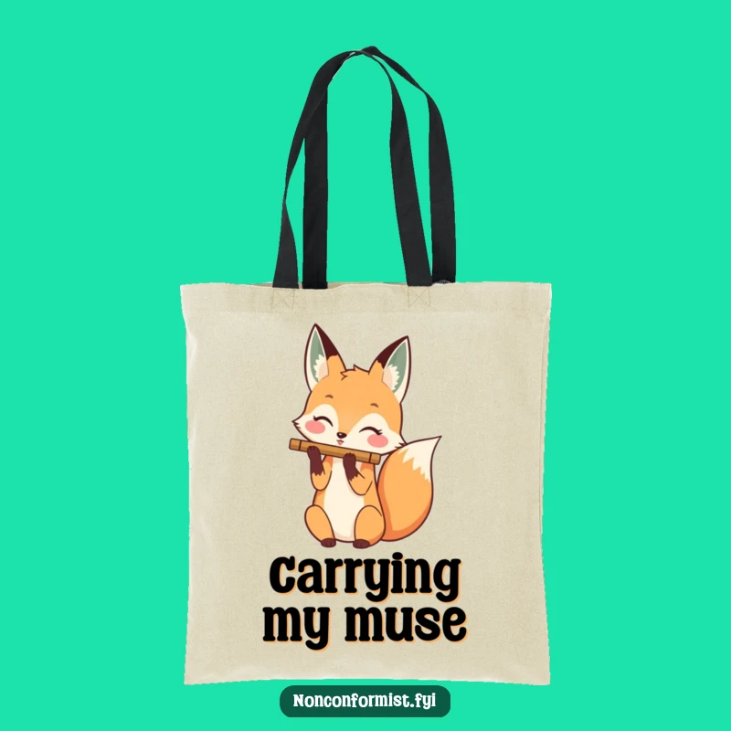 Funny Fox Flute Tail Tote Bag: Musical Character Accessory, Humorous Gift