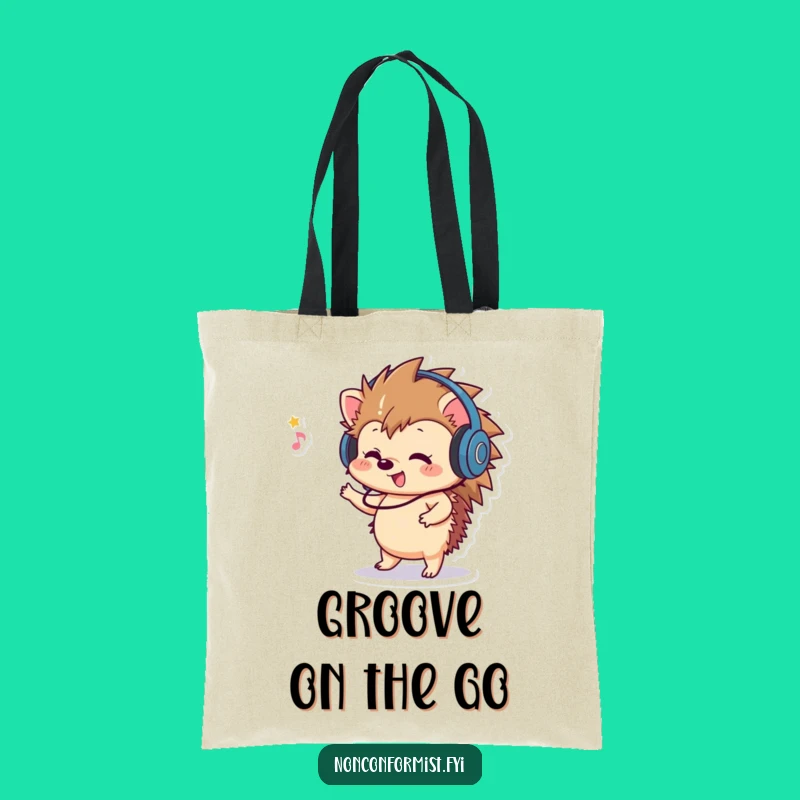 Funny Hedgehog Headphones Tote Bag: Carry Your Tunes in Style