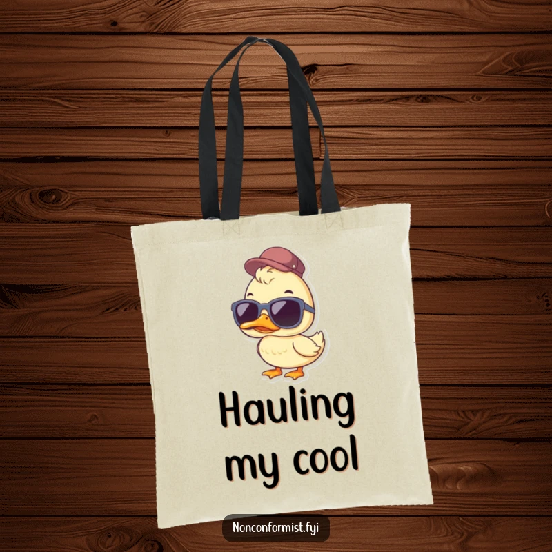 Funny Duck Tote Bag: A duck wearing oversized sunglasses and a jaunty cap, a humorous and chic funny gift.